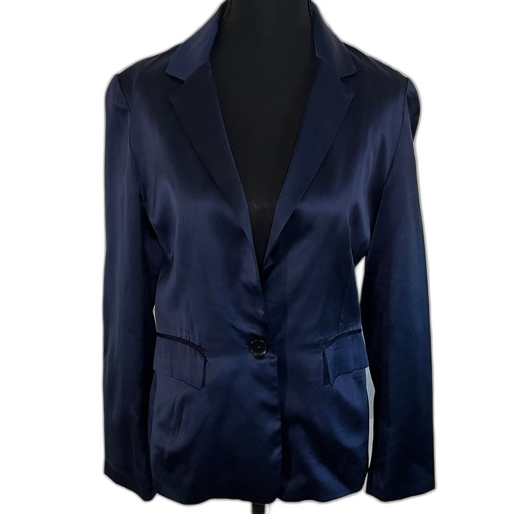 Amour Vert Navy Blue 100% Silk Blazer Size Small